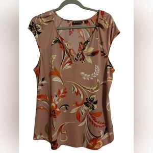 WOMEN'S 7TH AVENUE NEW YORK & COMPANY SHORT SLEEVE PINK FLORAL TOP SIZE LARGE